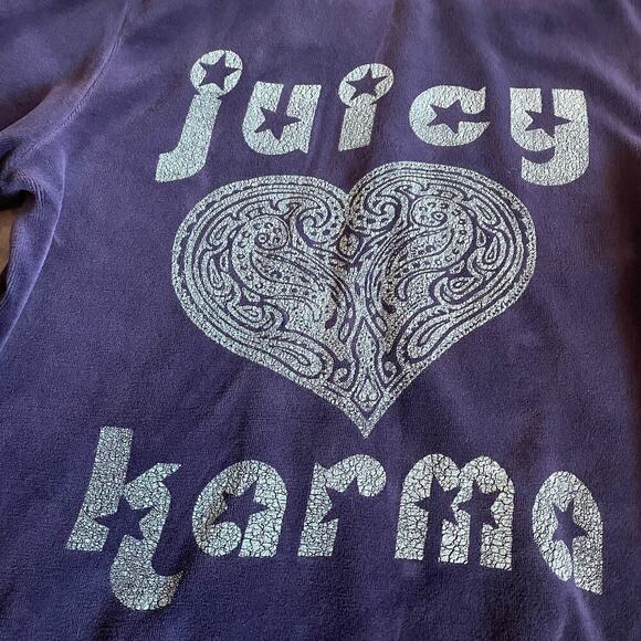 Vintage Y2K Juicy Couture KARMA Heart Velour Track Jacket Hoodie Small Blue USA - Picture 2 of 10